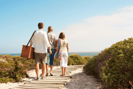 Family walking to the beach.